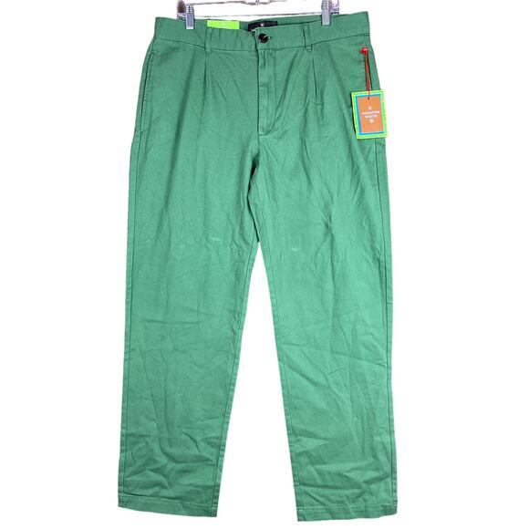 Houston White Mens Pants Green Chinos Single Pleated Wide Leg 100% Cotton 36x32 - Picture 1 of 12